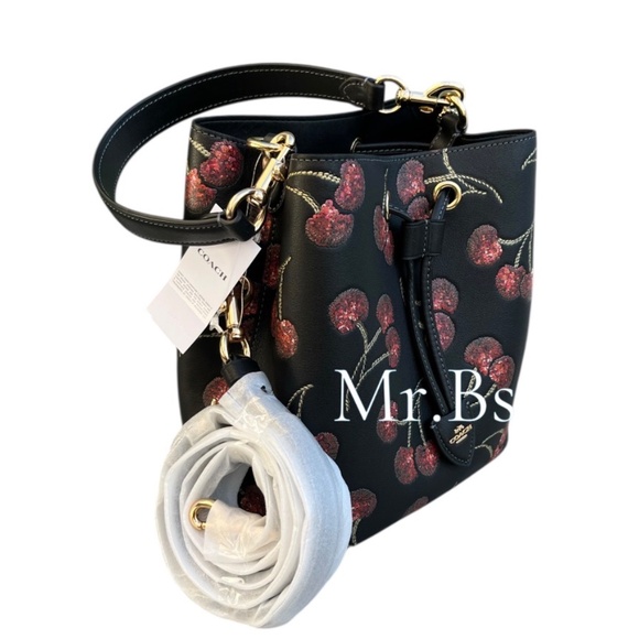 Coach Rowan Bucket Bag With Cherry Print Leather Purse - Picture 6 of 10